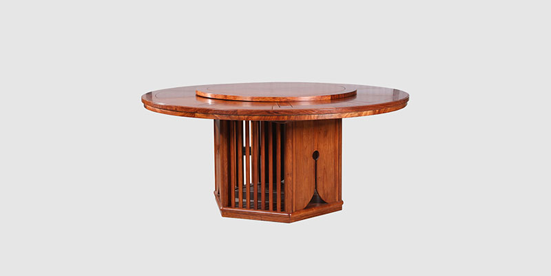 湛江中式餐厅装修天地圆台餐桌红木家具效果图